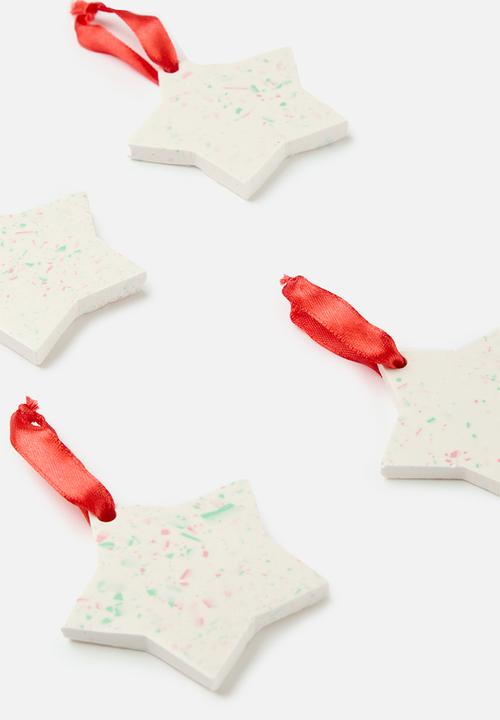 Terrazzo Home - Star Christmas Baubles  Set of 4 -  white & red