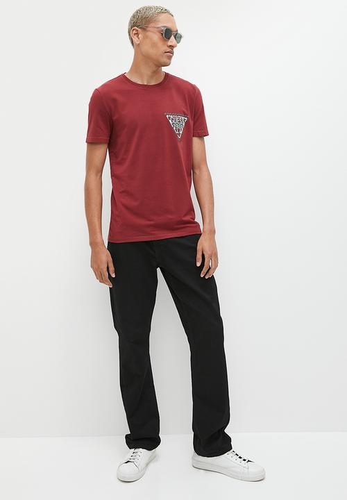 GUESS - Short sleeve cn puff small triangle tee - dark jam red