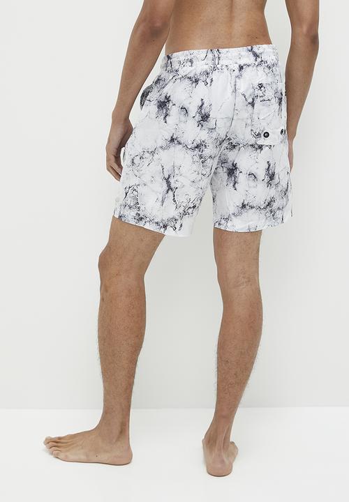 STYLE REPUBLIC - Marble printed swim short - black & white 
