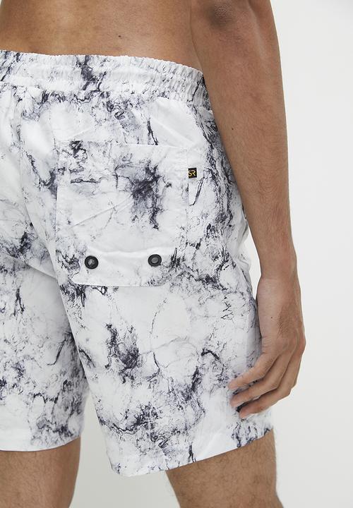 STYLE REPUBLIC - Marble printed swim short - black & white 