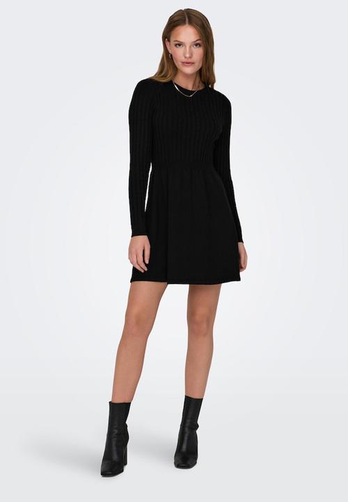 ONLY - Fia Long sleeve Cable Dress Knt - Black