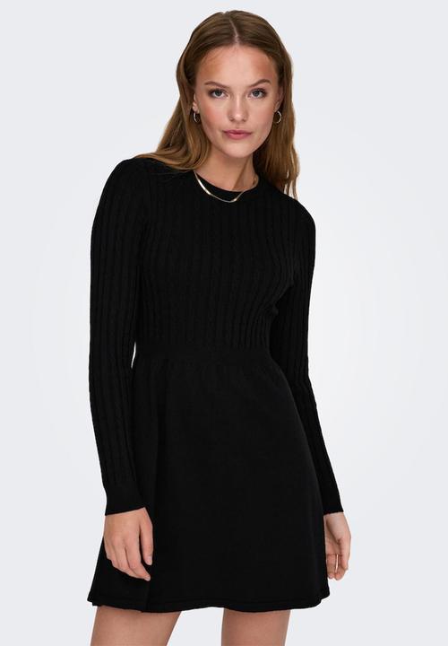 ONLY - Fia Long sleeve Cable Dress Knt - Black