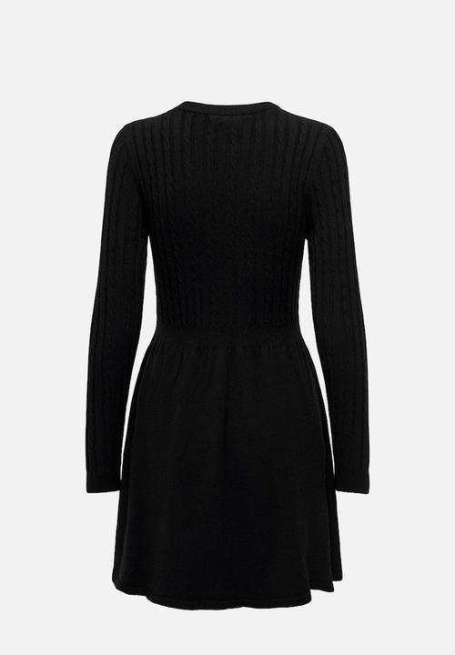 ONLY - Fia Long sleeve Cable Dress Knt - Black