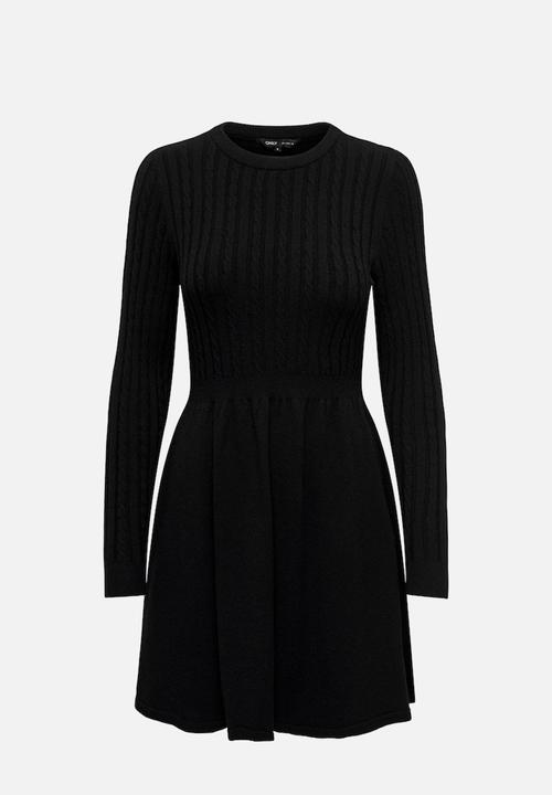 ONLY - Fia Long sleeve Cable Dress Knt - Black