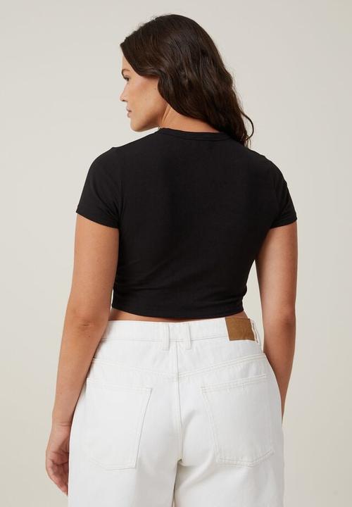 Cotton On - Micro crop tee - black