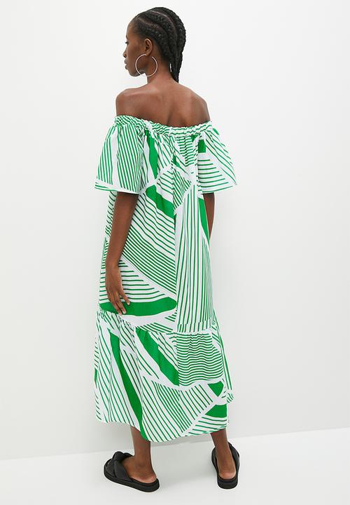 Superbalist - Texture midi dress - green broken stripes