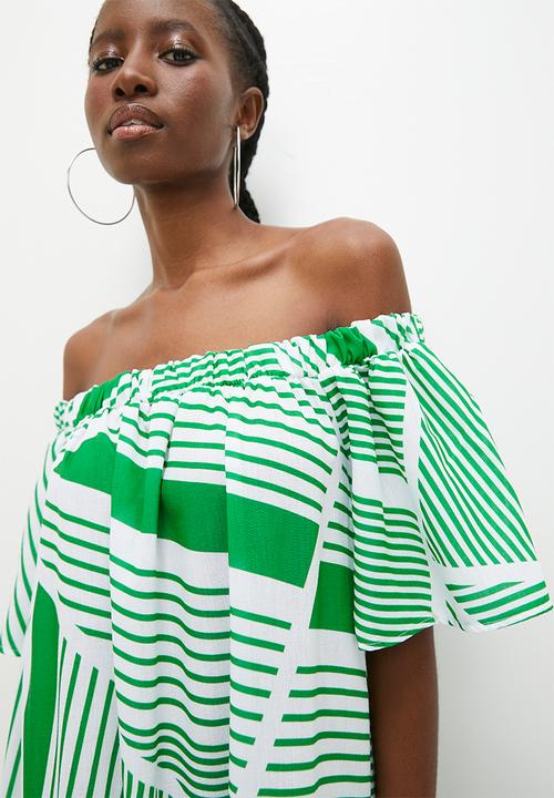 Superbalist - Texture midi dress - green broken stripes