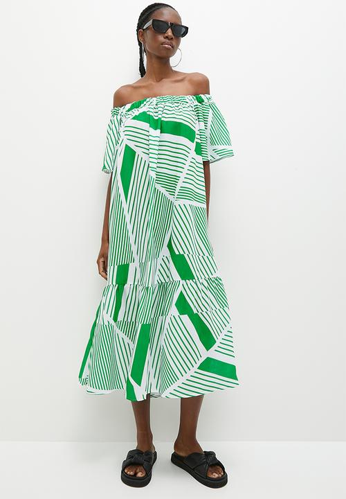 Superbalist - Texture midi dress - green broken stripes