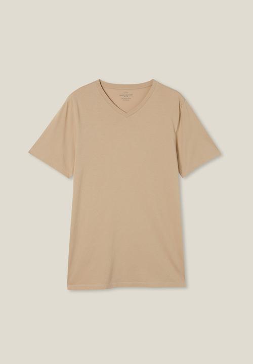 Cotton On - Organic v-neck T-shirt - stone clay