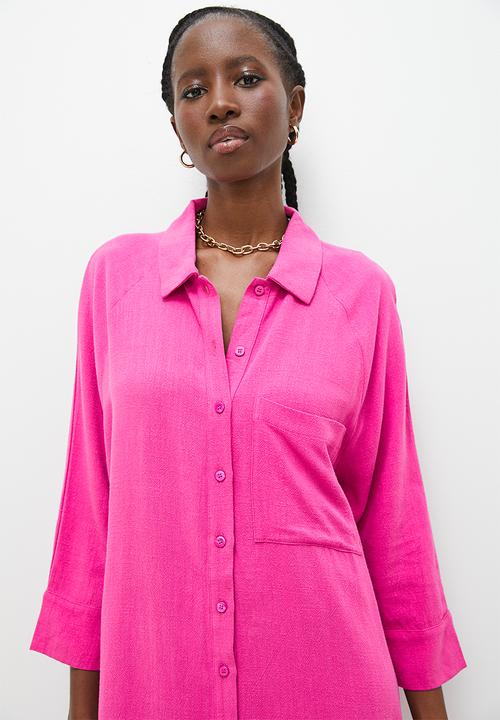 Superbalist - Longline linen blend shirt dress - pink