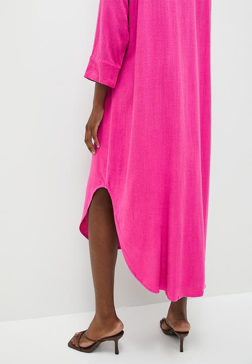 Superbalist - Longline linen blend shirt dress - pink