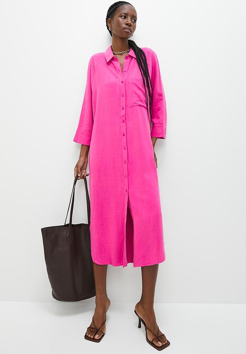 Superbalist - Longline linen blend shirt dress - pink