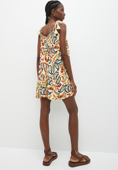 Superbalist - Tiered mini dress with rope ties - paiterly paisley