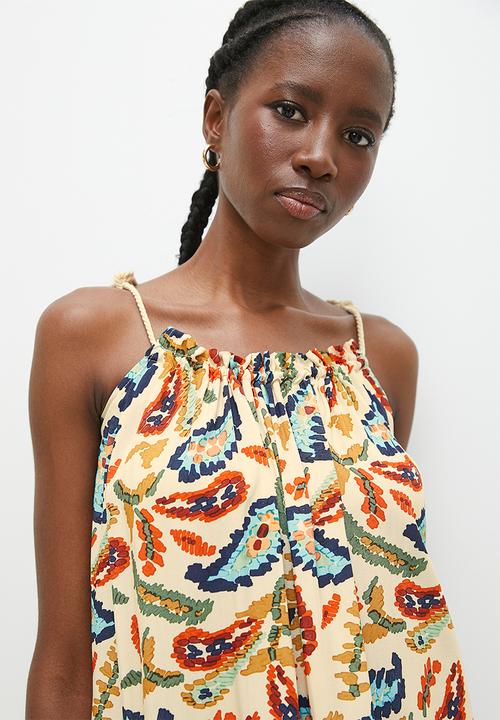Superbalist - Tiered mini dress with rope ties - paiterly paisley