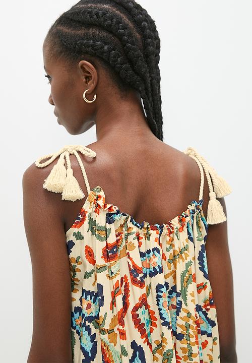 Superbalist - Tiered mini dress with rope ties - paiterly paisley