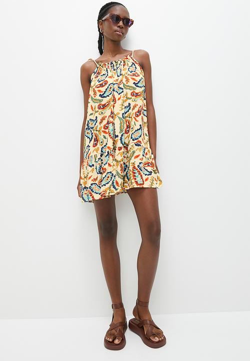 Superbalist - Tiered mini dress with rope ties - paiterly paisley