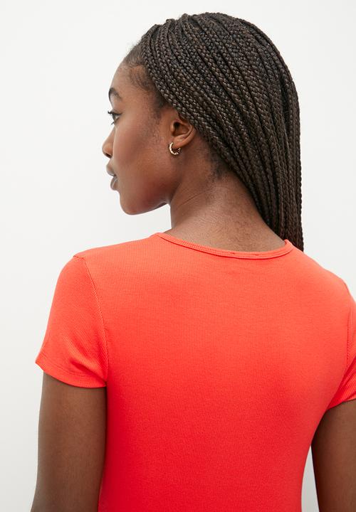 Cotton On - The one organic rib crew short sleeve tee - sunset coral