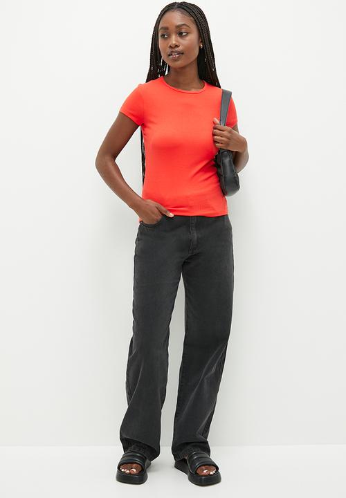 Cotton On - The one organic rib crew short sleeve tee - sunset coral