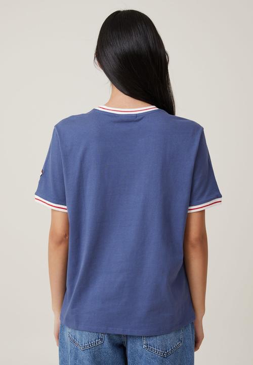 Cotton On - Regular Fit Rib Sleeve Snoopy Tee - Vintage Navy