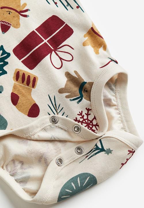 H&M - Long-sleeved bodysuit - natural white patterned 