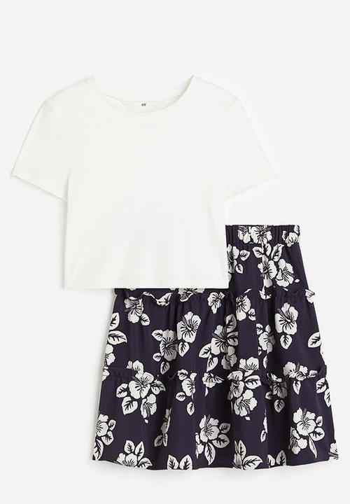 H&M - 2-Piece top & skirt set - navy blue floral
