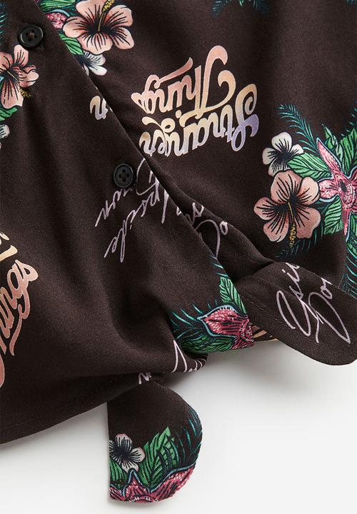 H&M - Tie-detail printed blouse - black stranger things