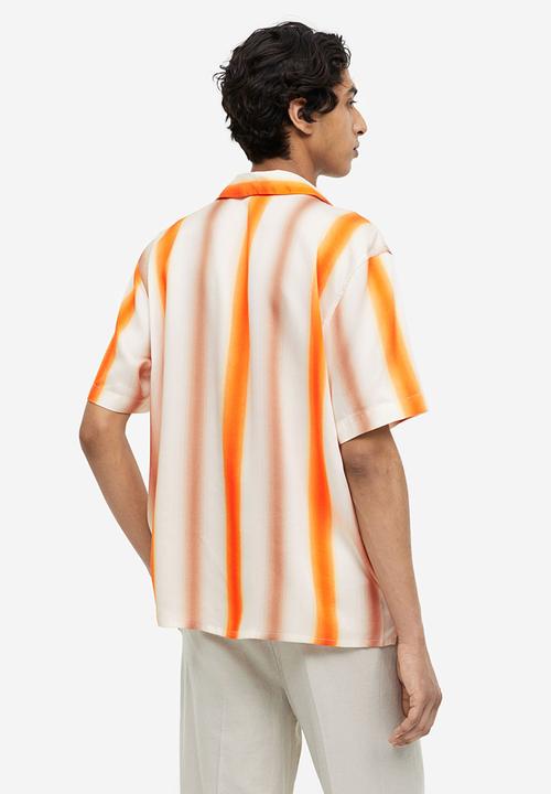 H&M - Regular fit short-sleeved lyocell shirt - orange white striped 
