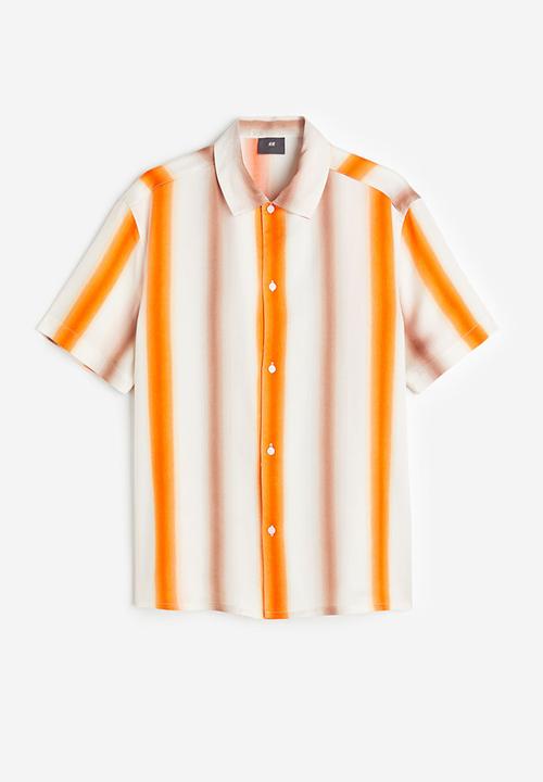 H&M - Regular fit short-sleeved lyocell shirt - orange white striped 