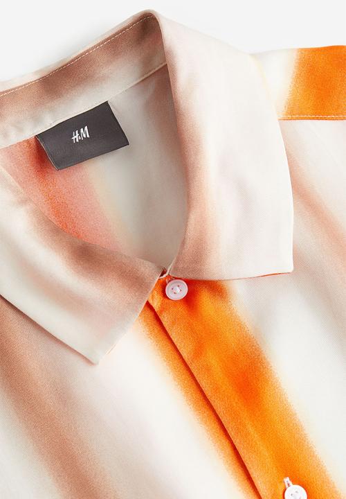 H&M - Regular fit short-sleeved lyocell shirt - orange white striped 