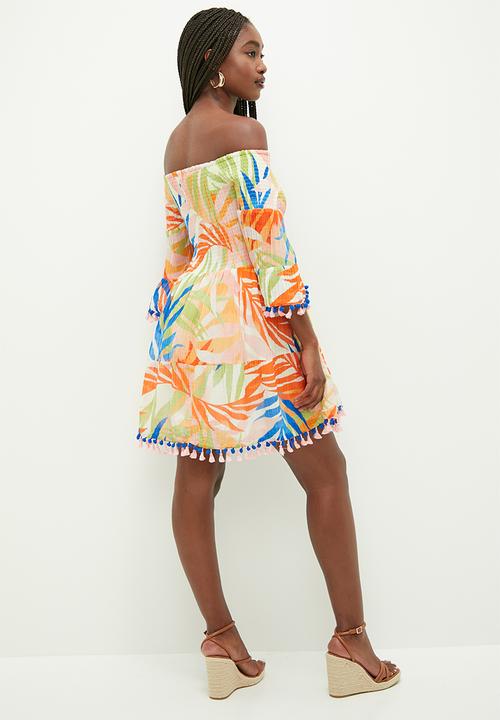 GUESS - Off shldr charlotte sun dress - havana print