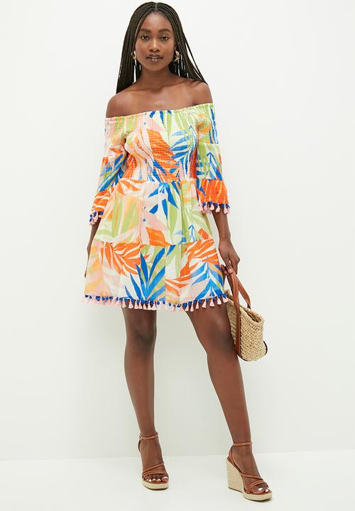 GUESS - Off shldr charlotte sun dress - havana print