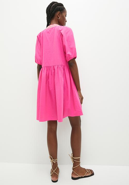 Superbalist - embroidery babydoll dress - cerise