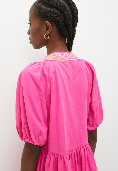 Superbalist - embroidery babydoll dress - cerise
