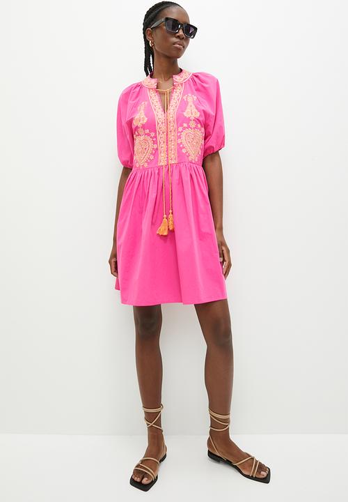 Superbalist - embroidery babydoll dress - cerise