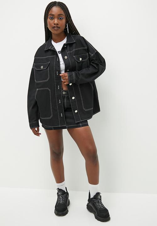 Blake - Co-ord shacket with contrast top stitching - black
