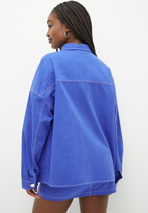 Blake - Co-ord shacket with contrast top stitching - blue