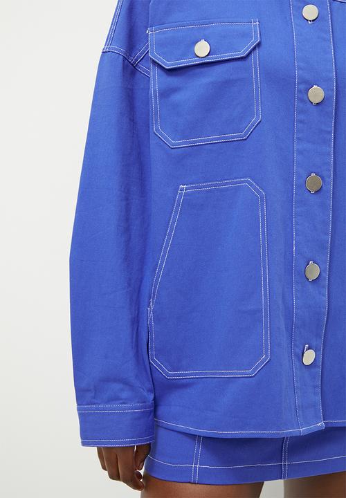 Blake - Co-ord shacket with contrast top stitching - blue