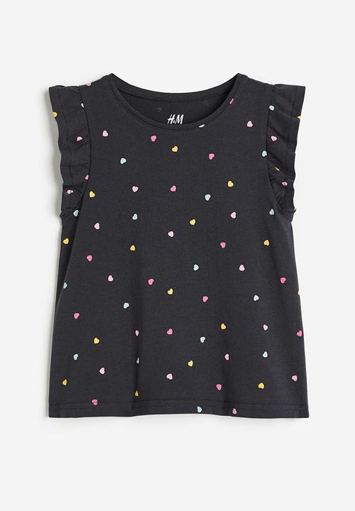 H&M - Jersey top - dark grey hearts