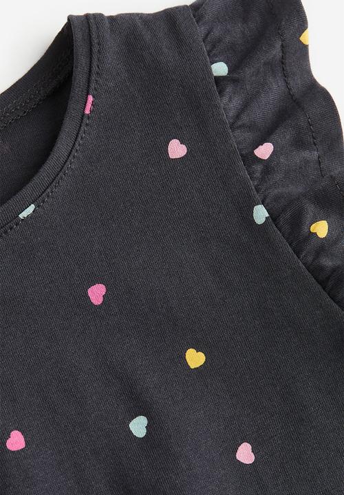 H&M - Jersey top - dark grey hearts