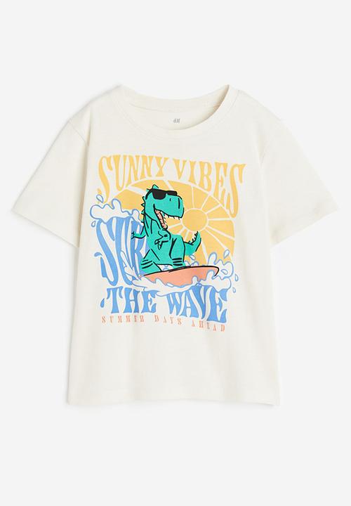 H&M - Cotton T-shirt - natural white surfing dino