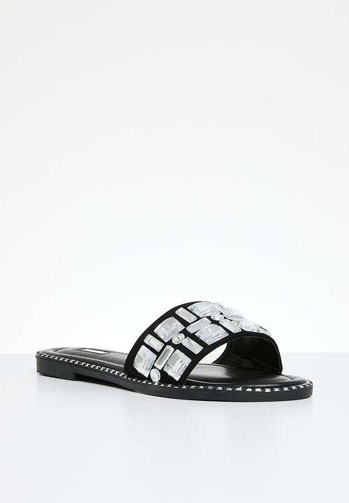 Plum - Embellished sandal - black & silver 
