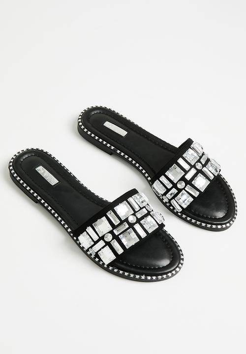Plum - Embellished sandal - black & silver 
