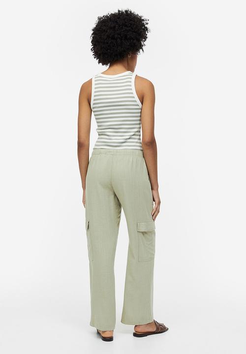 H&M - Linen-blend cargo trousers - light khaki green 