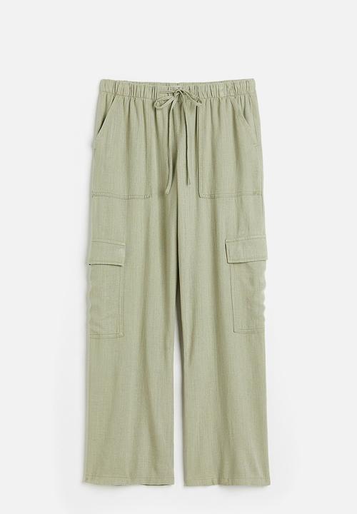 H&M - Linen-blend cargo trousers - light khaki green 