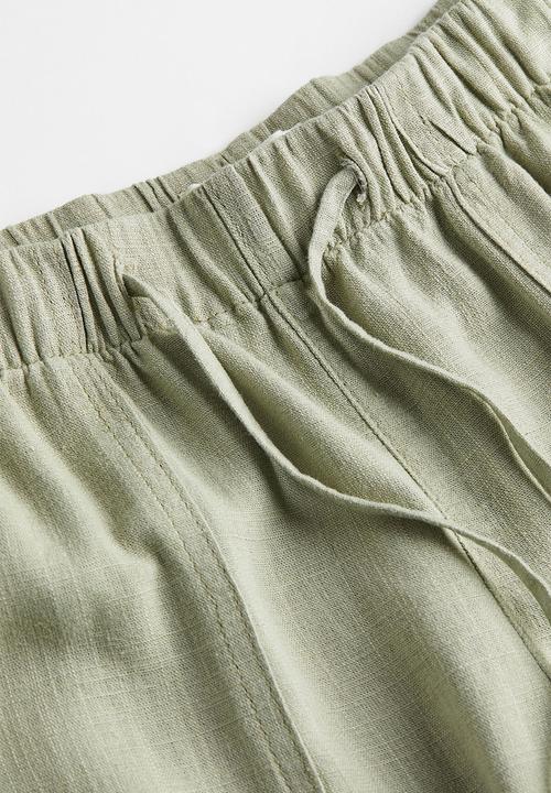 H&M - Linen-blend cargo trousers - light khaki green 