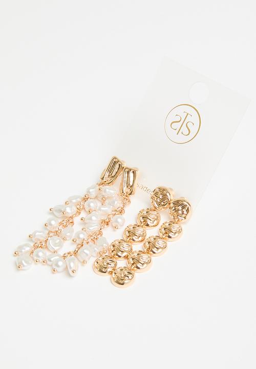 Tessa Design - Emma hammered disks and pearls 2pk earrings - gold
