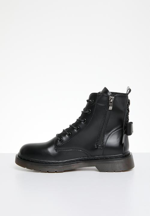 Pop Candy - Lace up side zip boots - black