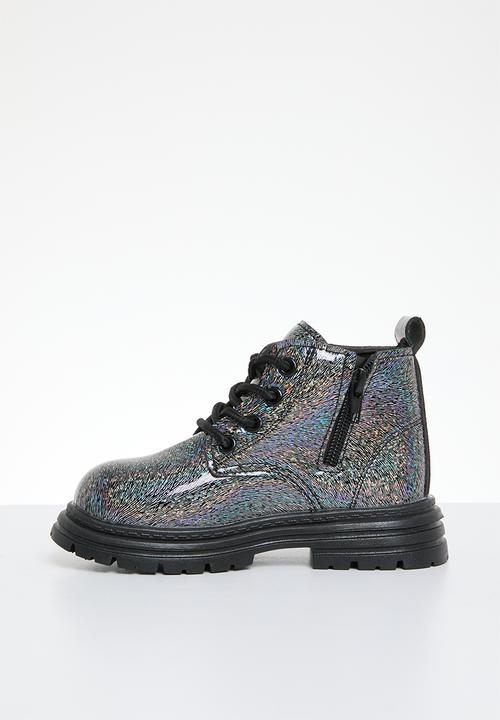 Pop Candy - Patent lace up boots - black