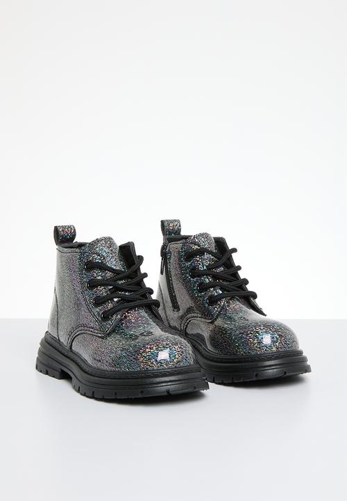 Pop Candy - Patent lace up boots - black