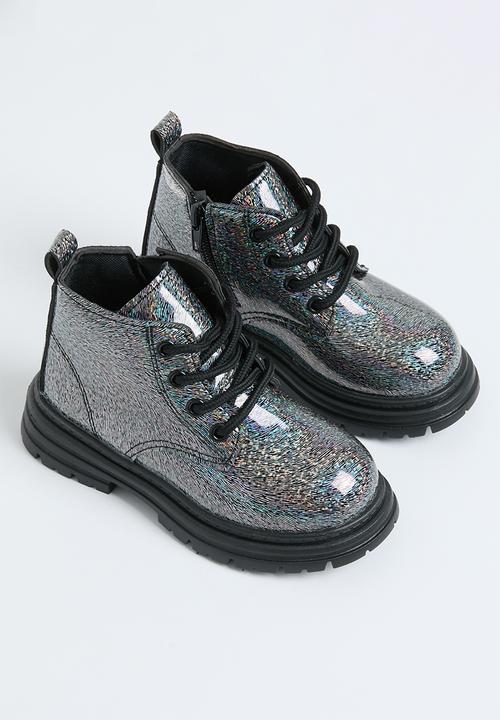 Pop Candy - Patent lace up boots - black